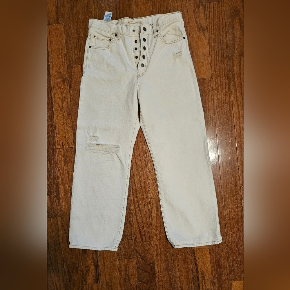 Cream Relaxed Lace-Up Jeans